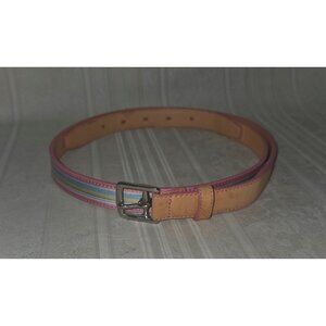 Coach Leather & Striped Belt Pink Blue Green Stripe 3546 Women Medium